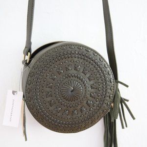 Anthropologie Circular Dark Olive Green Handbag